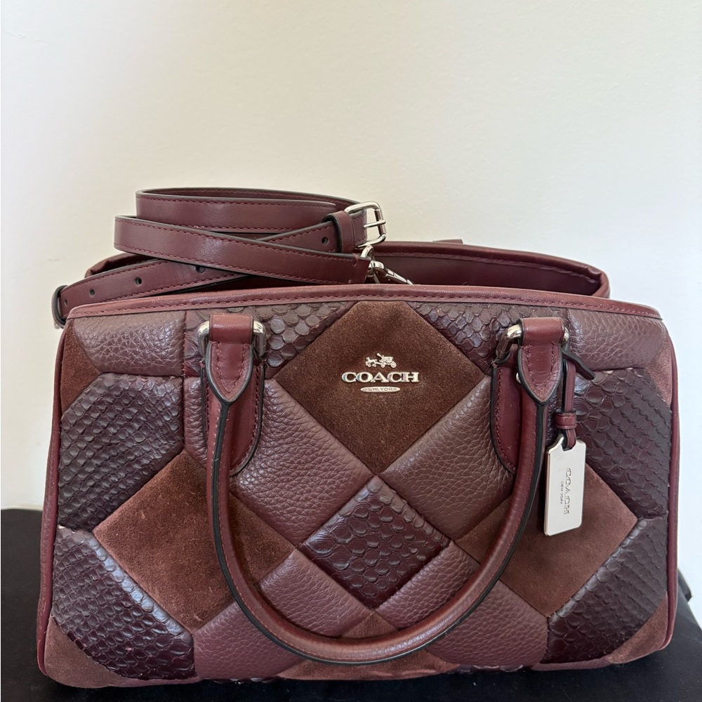 Coach Burgundy Patchwork Leather Satchel